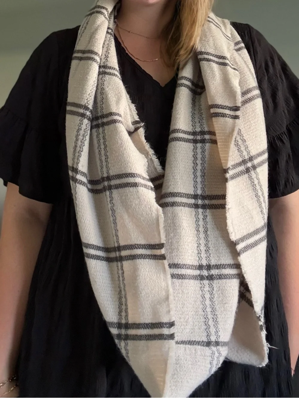 A New Day Target Cozy Plaid Infinity Scarf Cream and Black NWOT